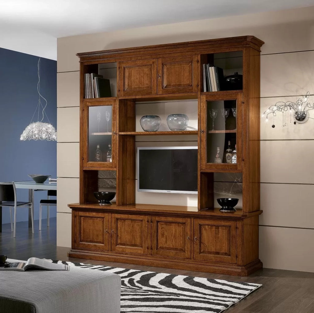 Libreria porta tv in legno arte povera tinta noce 210x60x240 - Mobili 2G
