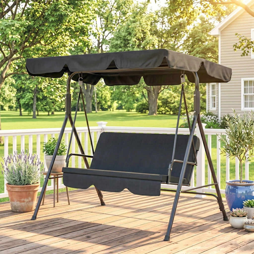 Veranda passeggiata sdraio da giardino con suola impermeabile 172 cm x 110 cm x 153 cm nera