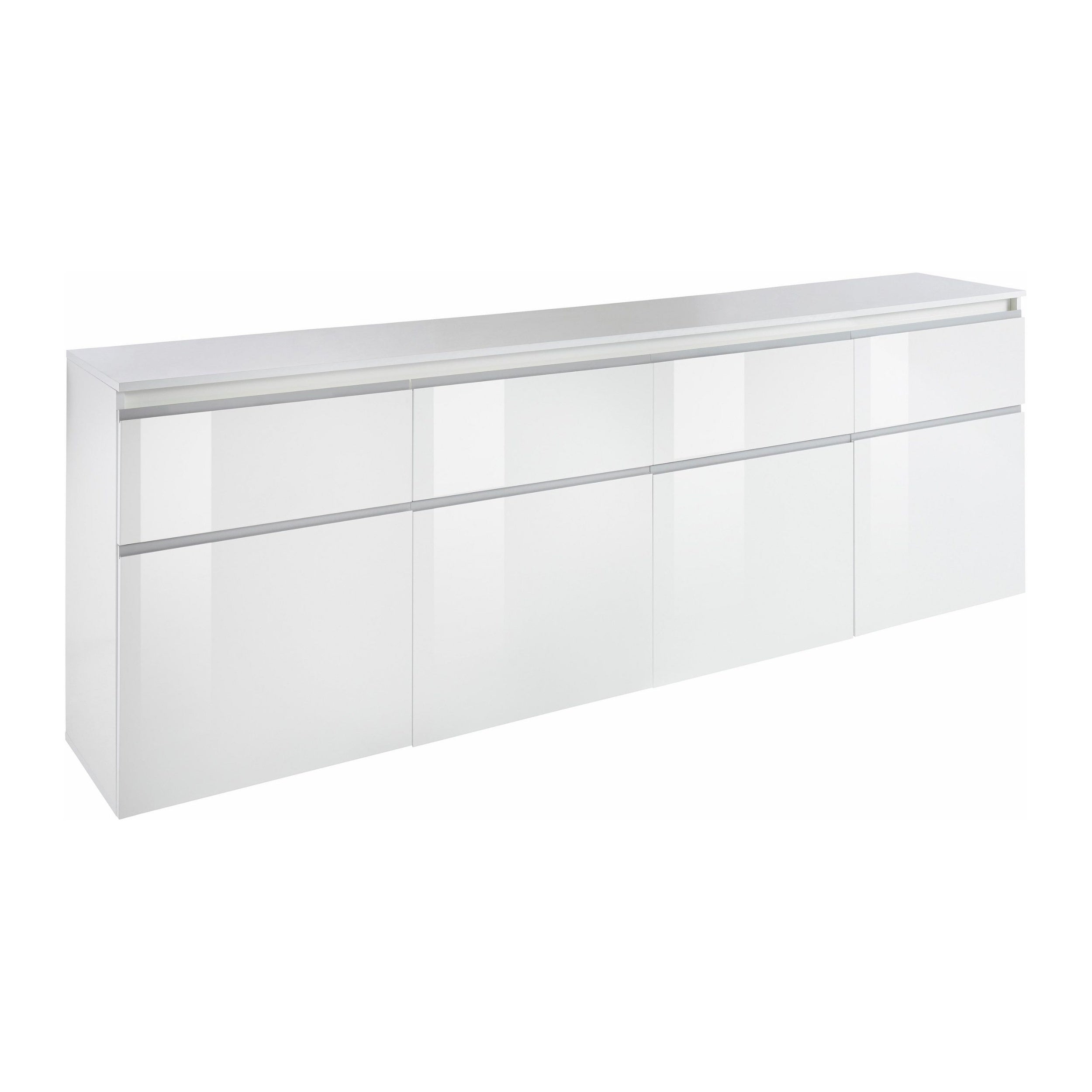 Credenza a cassettiera Magic 4 ante e 4 cassetti bianco lucido 240x40x80 cm