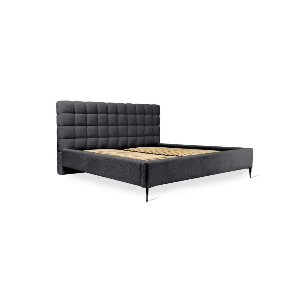 Letto MILLIO – Nero – 140x200 cm – Tessuto bouclé in ciniglia – Rete inclusa – Comfort da hotel 5 stelle