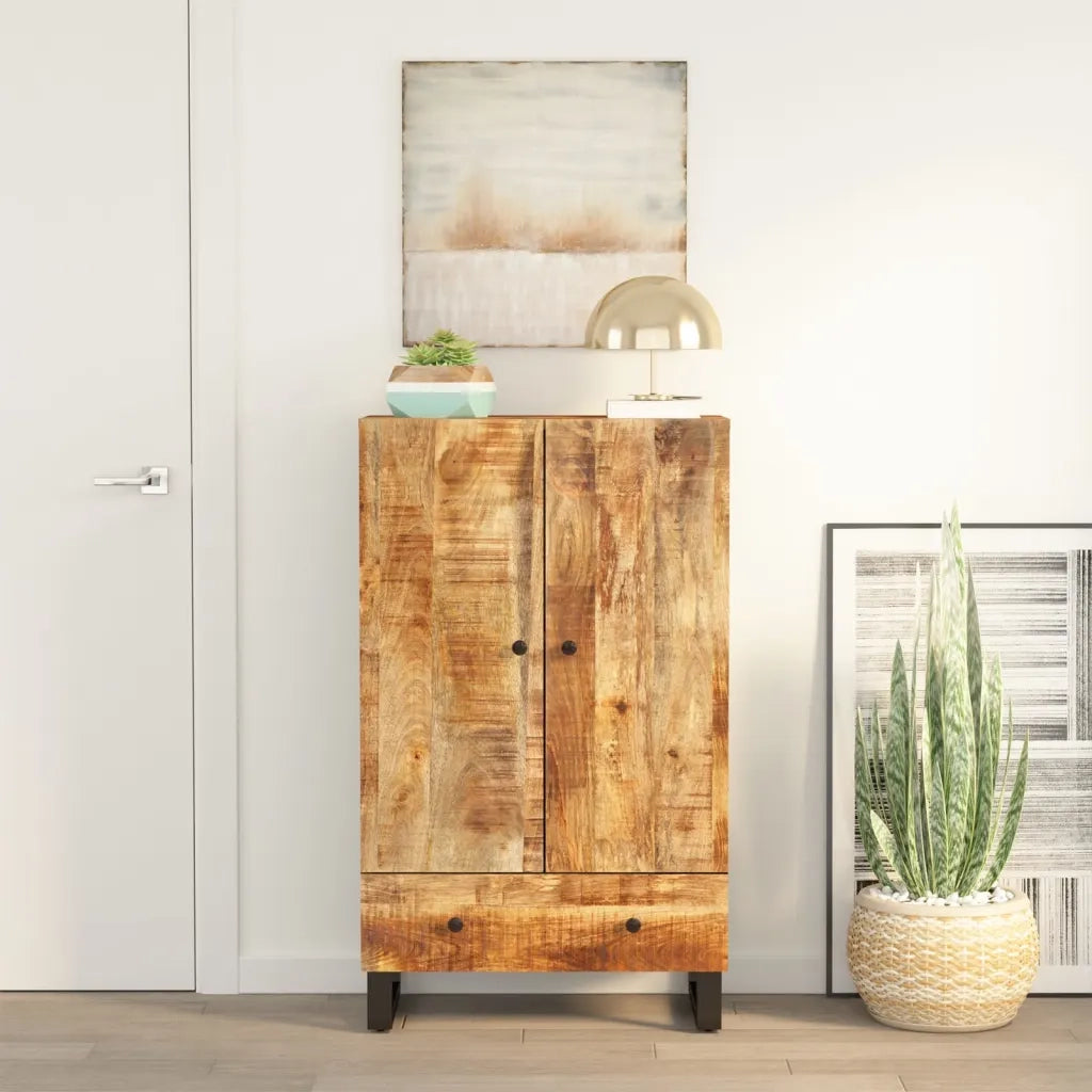 Credenza con Cassetto-Buffet-Armadio da cucina 60x33x100 cm Legno Massello Mango e Ferro 988574