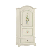 Armadio appendiabiti 1 anta 1 cassetto arte povera in legno massello e mdf con rifinitura in bianco filo verde con decori 95x56x196 H