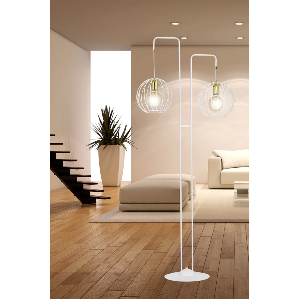 Piantana Contemporaneo Omoikane Acciaio Bianco 2 Luci E27 Ip20