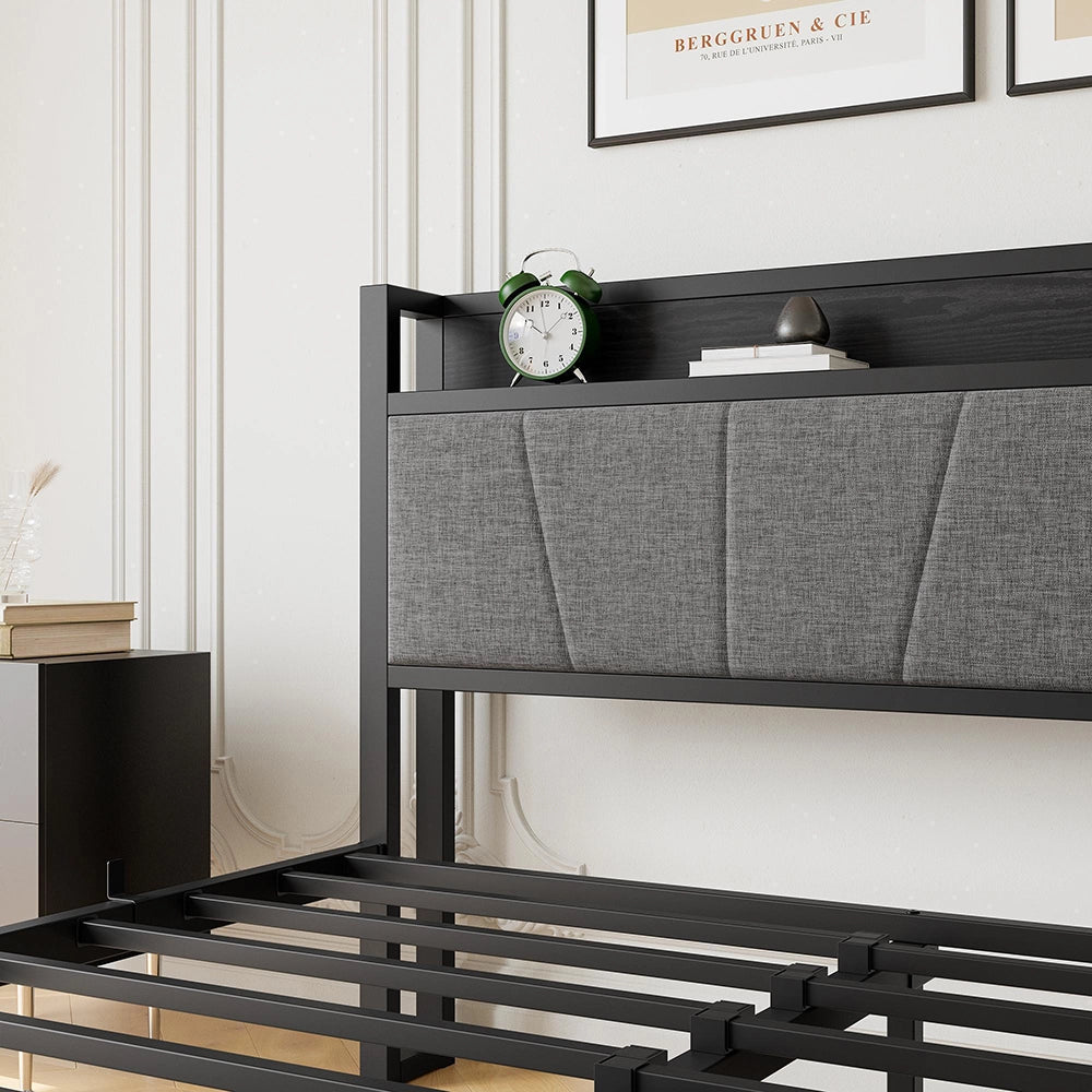 Letto 140x200cm LED - Xylo - USB testiera metallo facile montaggio