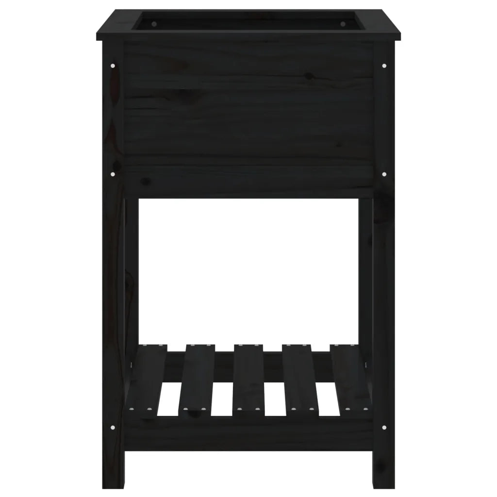Fioriera con Mensola Nera 54x54x81 cm in Legno Massello di Pino 823777