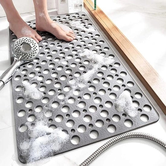 Mat per bagno con fori antiscivolo, zucca per fissaggio, mat per pavimento antiscivolo, colore grigio, 76 x 43 cm