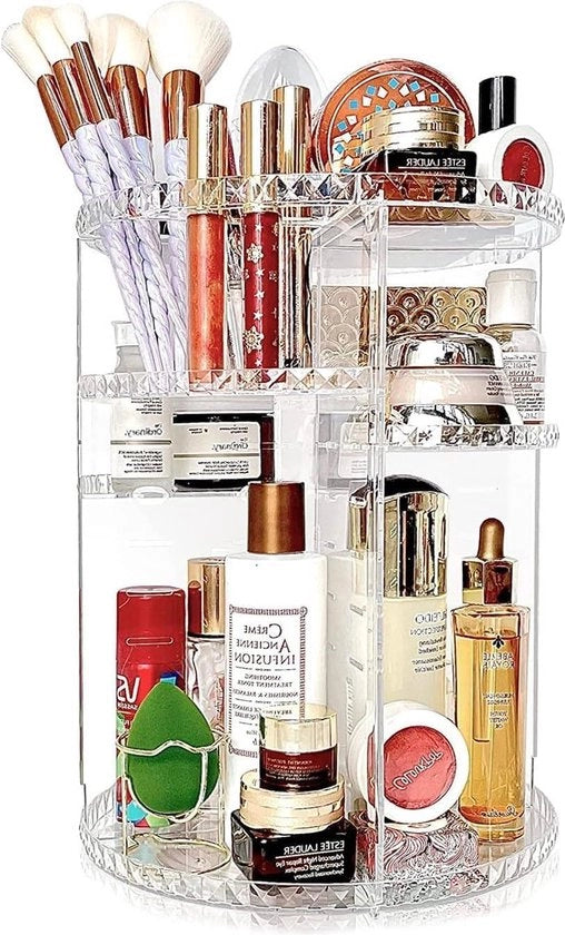 Organizzatore di trucco rotante a 360 gradi - contenitore di stoccaggio cosmetico a 6 strati - grande capacità di display per comodino, camera da letto, bagno