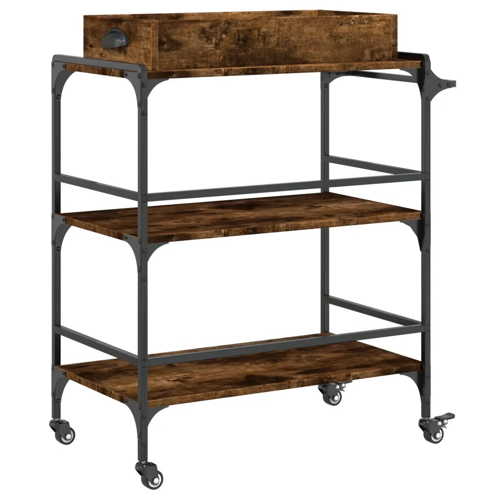Carrello da Cucina-Scaffale per Cucina Rovere Fumo 81,5x41x92,5cm Legno Multistrato