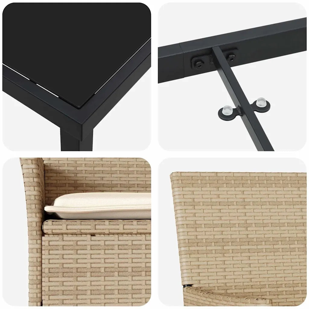 Set da Pranzo per Giardino con cuscino 3 pcs Beige polyrattan 3379800