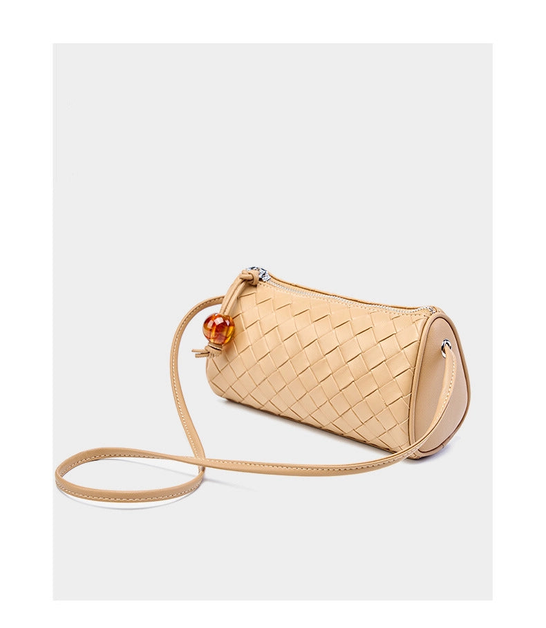 Borsa da donna in vera pelle, borsa a cuscino, borsa per cellulare intrecciata, marrone
