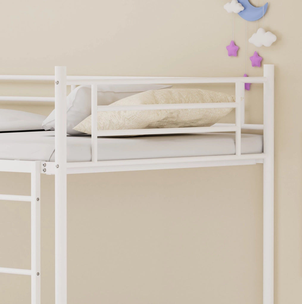 Letto a castello in acciaio bianco 90 x 190 cm con scala e sponde