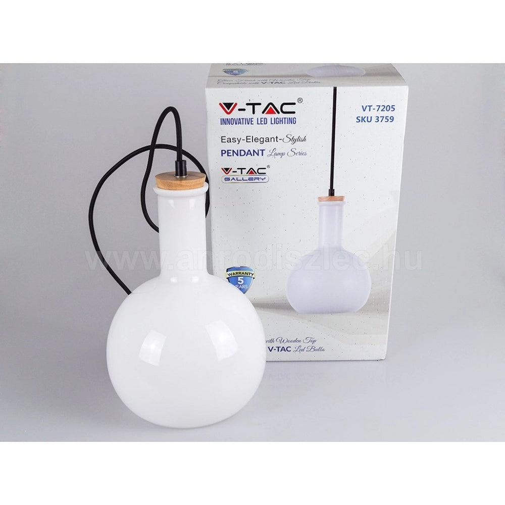 Trade Shop - Lampadario Pendente Lampada A Sospensione In Legno E Vetro Bianco Chiaro Rotondo -