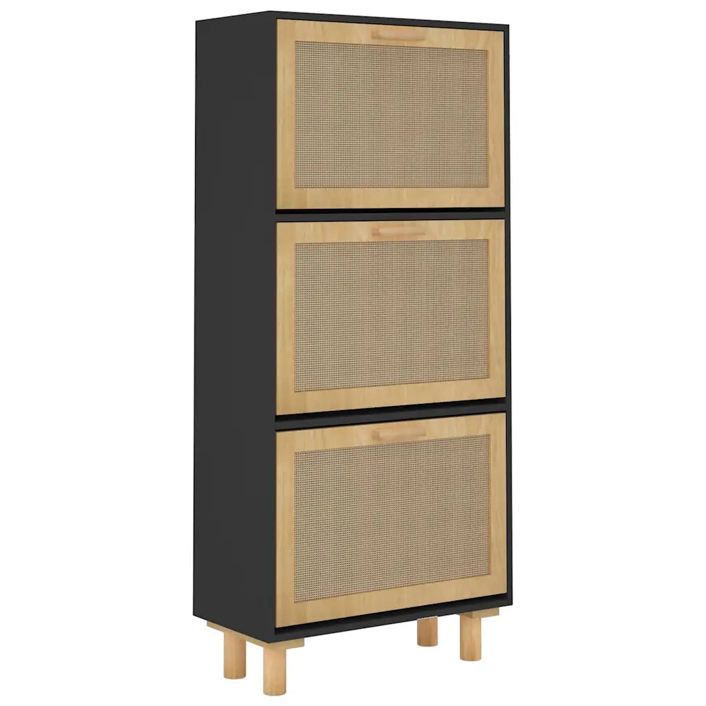 Scarpiera Nero 52x25x115cm Legno Multistrato e Rattan Naturale cod mxl 42905