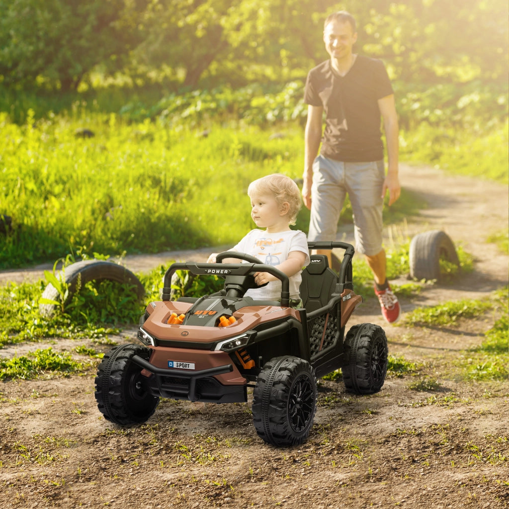 Veicolo elettrico per bambini buggy UTV telecomando 2.4Ghz ¨C zephmum ¨C 103x69x59 cm marrone