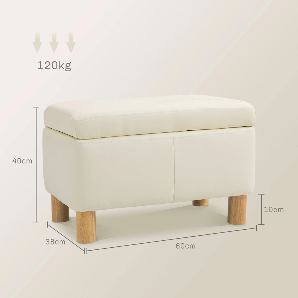 Panca contenitore imbottita ¨C Xylo ¨C PU crema con gambe in legno 60x38x40 cm