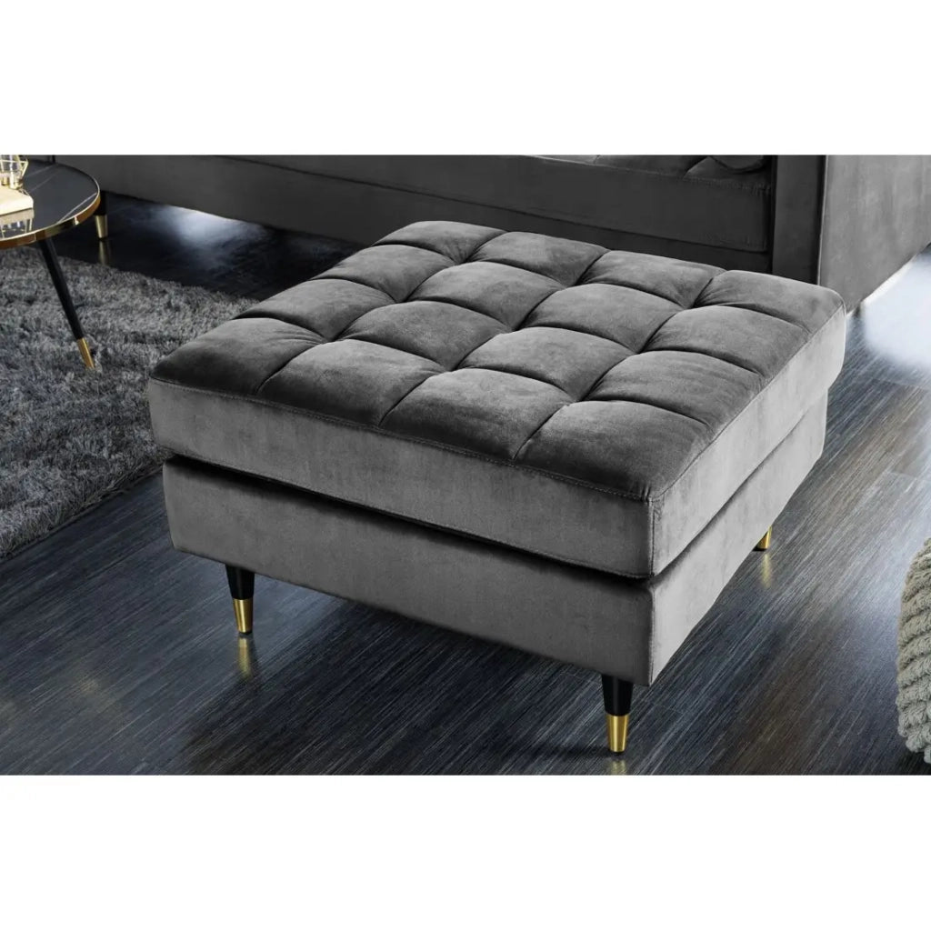Divano ad angolo reversibile KOLIRI grigio – Divano design in velluto con pouf abbinato