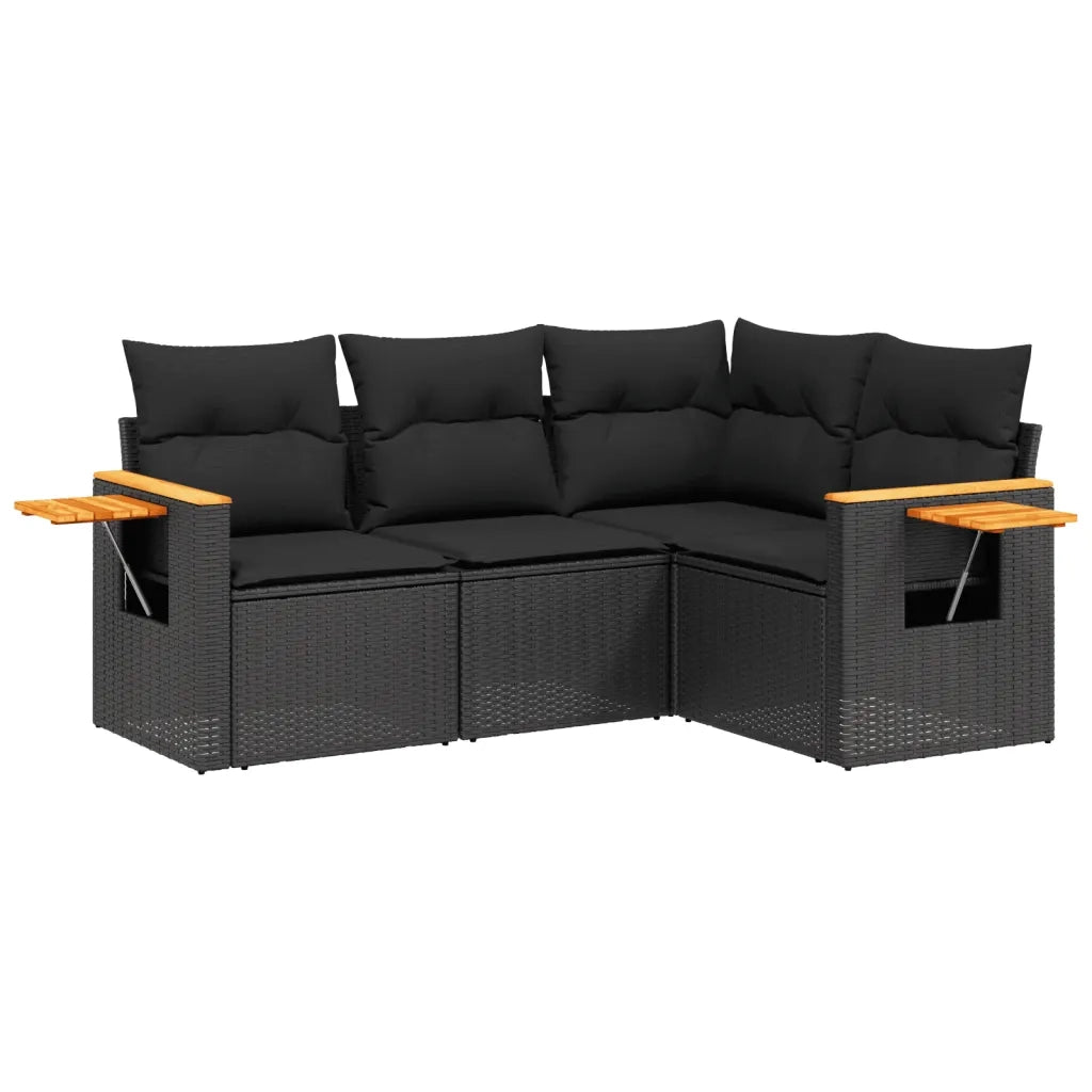 Set Divani da Giardino 4 pz con Cuscini Nero in Polyrattan