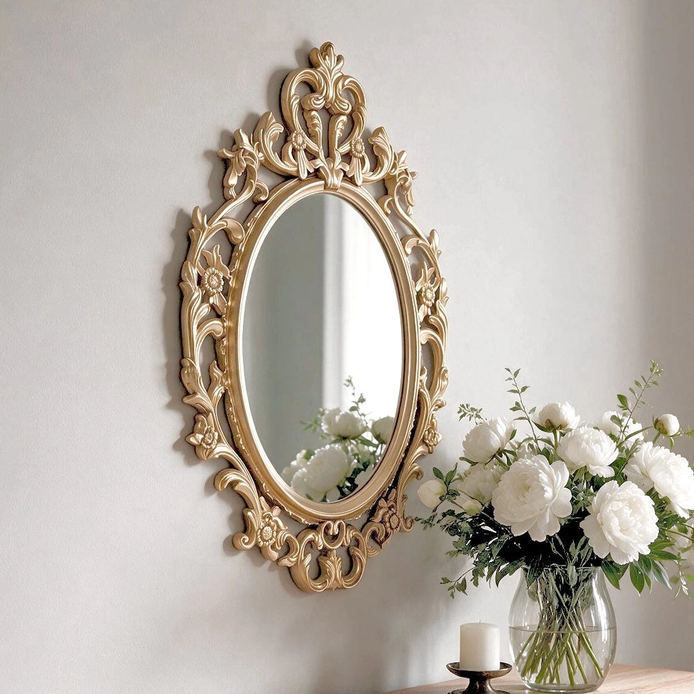 Specchio Decorativo Ovale MR5501 da Parete 36x53 cm con Cornice Barocca Gold