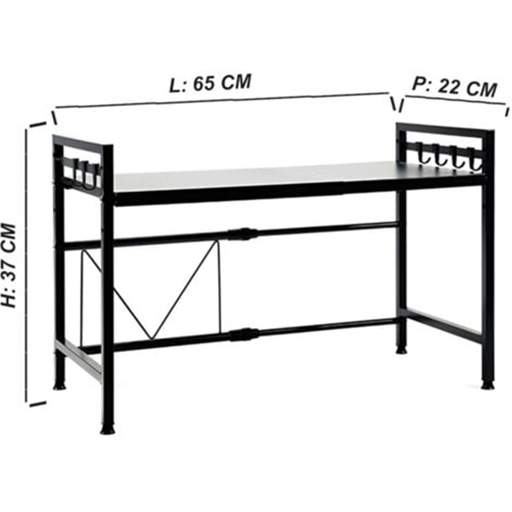 Trade Shop - Mensola Allungaile Da 40-65cm Salvaspazio Con 8 Ganci Per Appendere Utensili Arredo Casa -