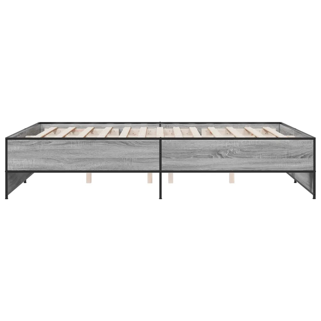 Letto matrimoniale | Letto per adulti | Giroletto Grigio Sonoma 150x200 cm in Legno Multistrato Metallo