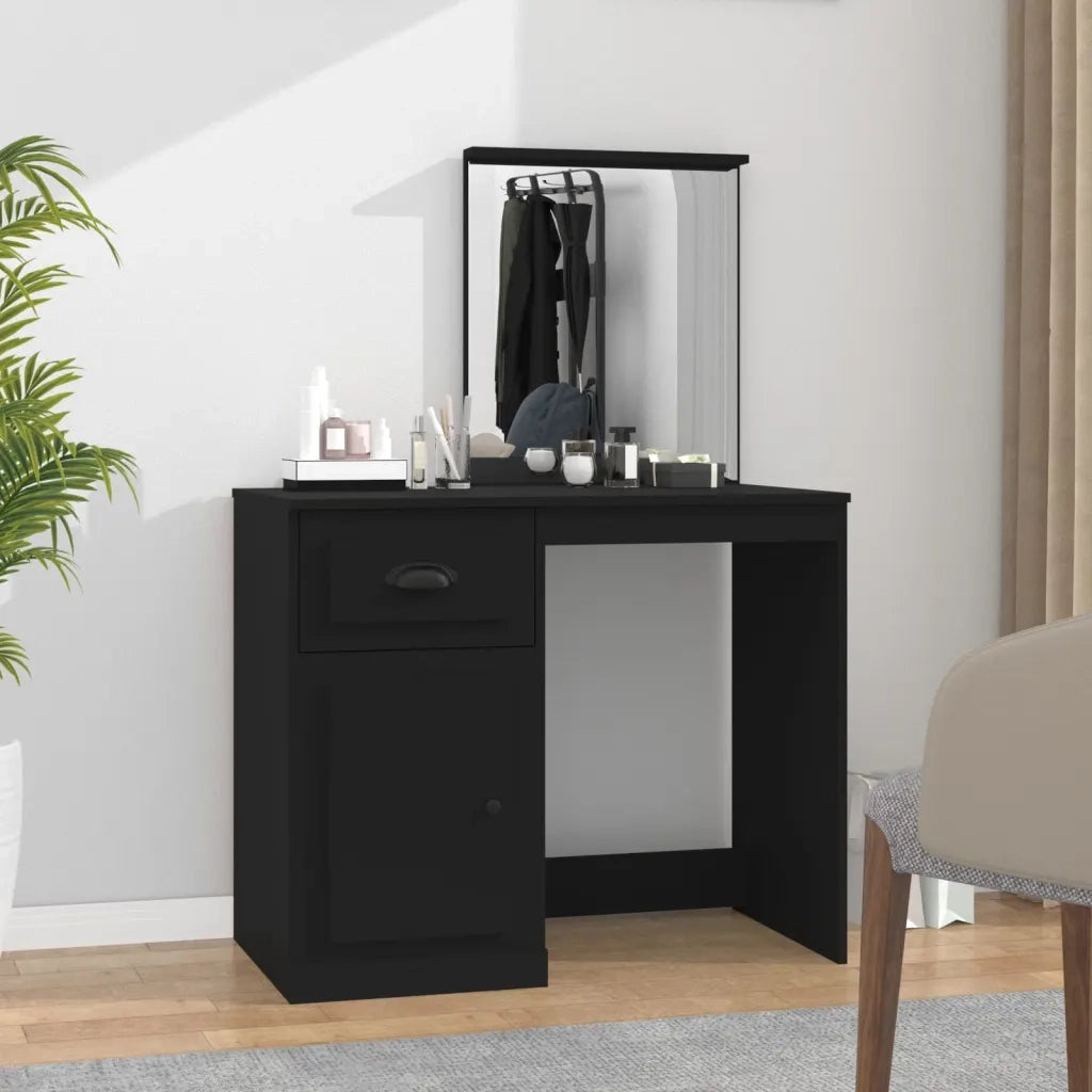 Toeletta con Specchio-Tavolo da Vanit¨¤ Nera 90x50x132,5 cm Legno Multistrato