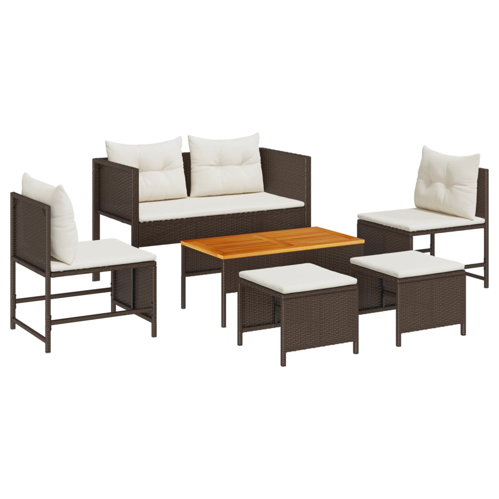 Set Divano Da Esterno Marrone E Panna Rattan, Legno, Tessuto Medio