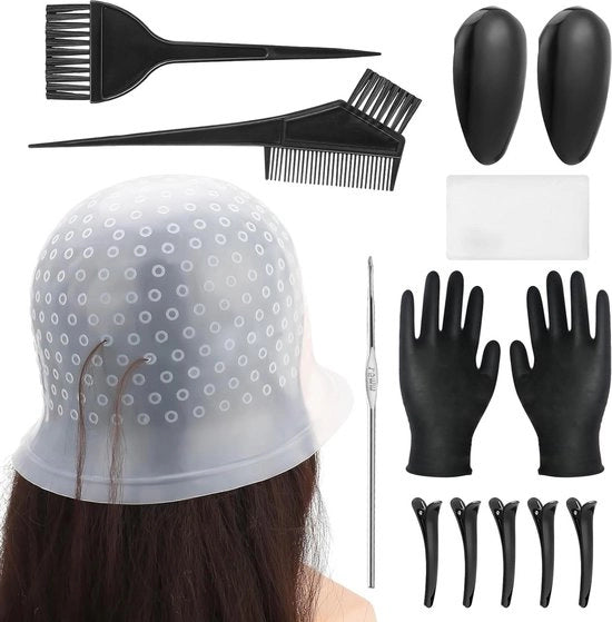Kit di colorazione capelli DIY - set di colorazione capelli con spazzola - kit di cappuccio di evidenziazione in silicone - inclusi accessori per la colorazione capelli guanti - spazzola a setole.