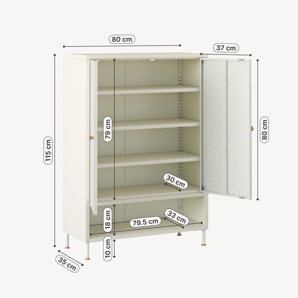 Scarpiera Coleraine con 2 Ante 3 Ripiani Regolabili e Scomparto Aperto 115 x 80 x 35 - Acciaio Bianco Crema [en.casa]