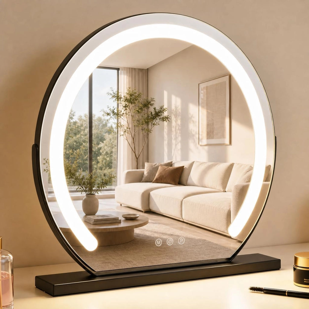 ZMH Specchio per il trucco illuminato nero LED 40x35cm 3 modalit¨¤ di illuminazione regolabili con una semplice pressione