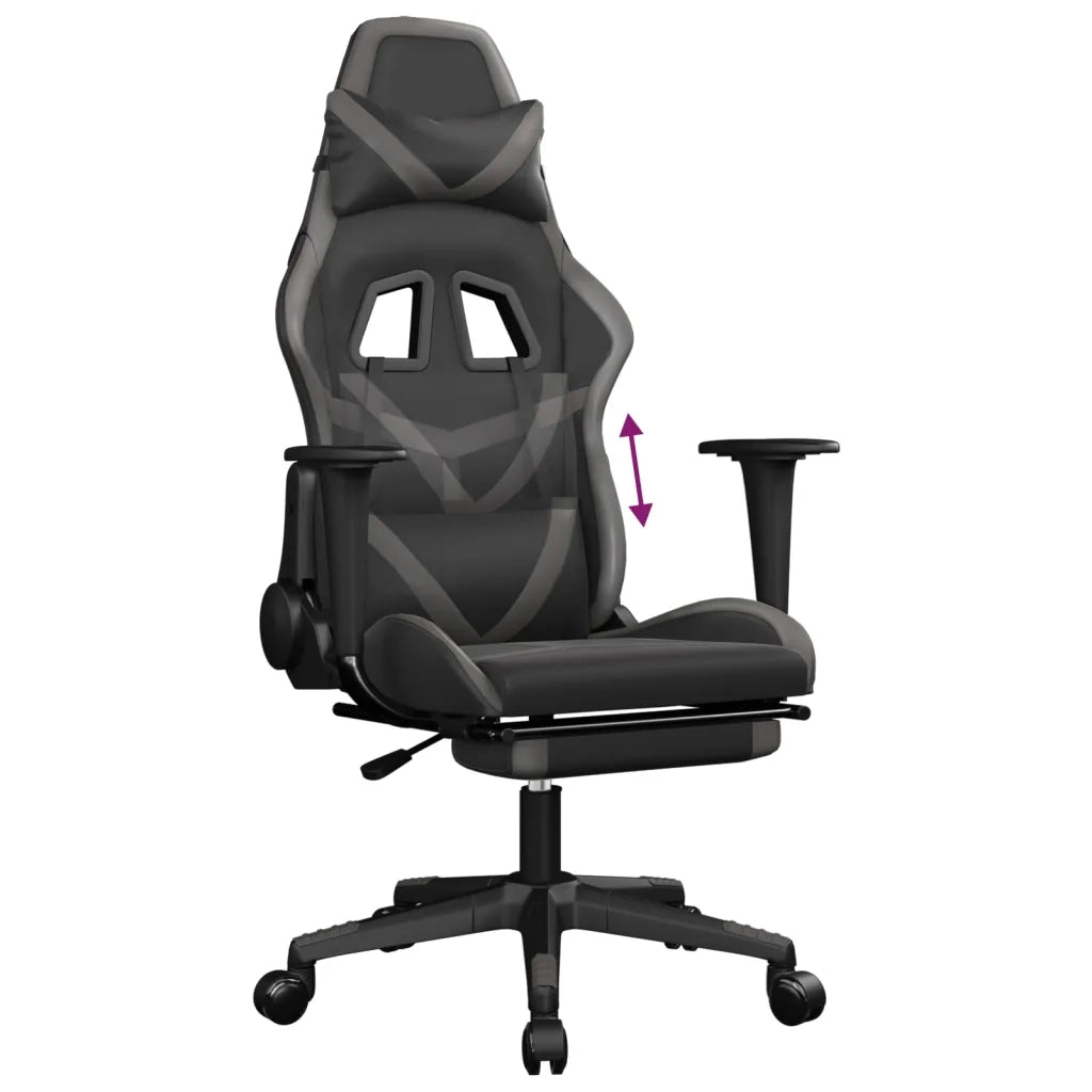 Sedia da Gaming | Sedia da e-sports con Poggiapiedi Nero e Grigio in Similpelle