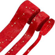 Banda di velluto a doppia faccia con motivi stellari - 6 metri - rosso - decorazione per regali - festa matrimonio fai da te