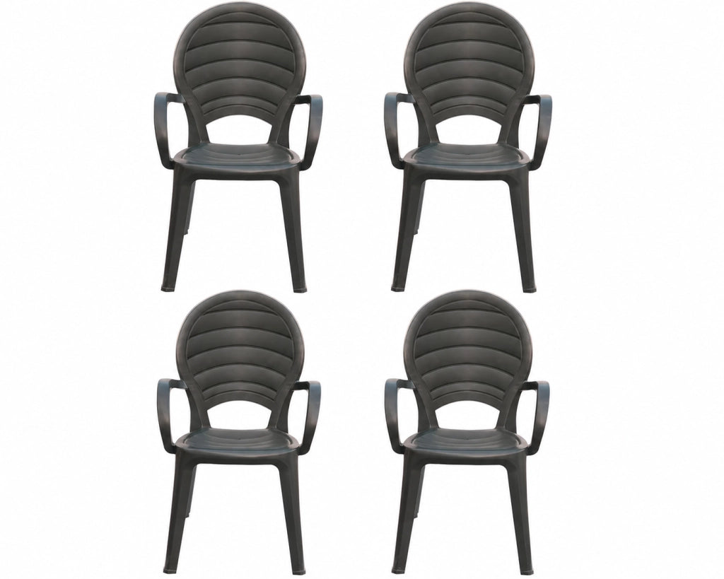 PALOMA, Set 4 Poltrone da Esterno, Polipropilene, 56×55×88 cm, Impilabili Resistenti ai Raggi UV, Antracite