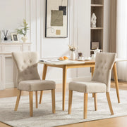 Sedia da pranzo 98x38x47.5 cm con schienale alto; in chenille e legno; beige
