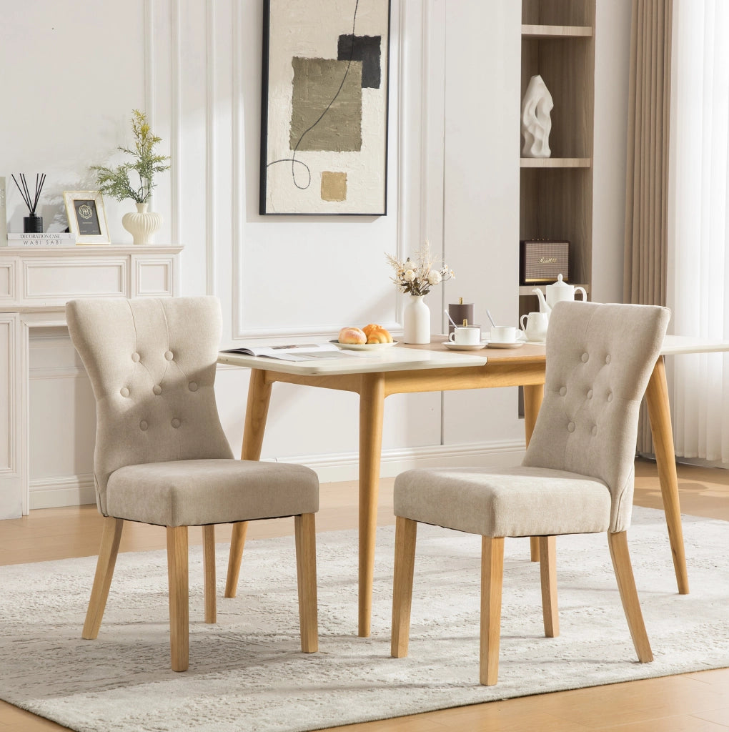 Sedia da pranzo 98x38x47.5 cm con schienale alto; in chenille e legno; beige