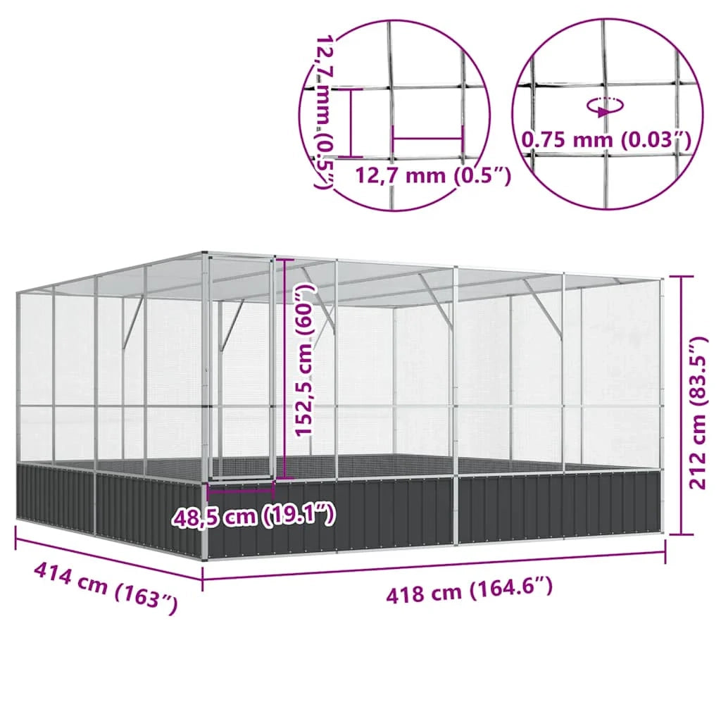 Voliera in gabbia argentata 418 x 414 x 212 cm acciaio 02_0045641