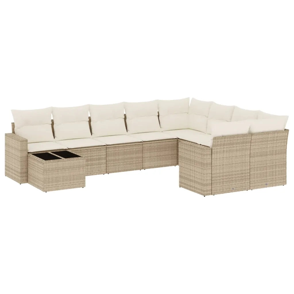 Set Divano da Giardino 10 pz con Cuscini Beige in Polyrattan 3219448