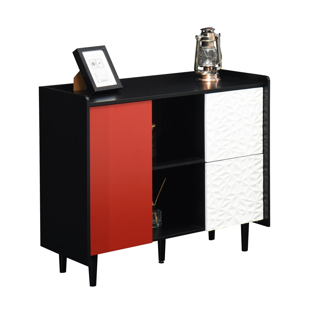 Credenza con 2 Cassetti; 2 Vani Aperti e 1 Anta per Cucina e Sala da Pranzo in MDF 90 × 40 × 80 cm Nero e Rosso
