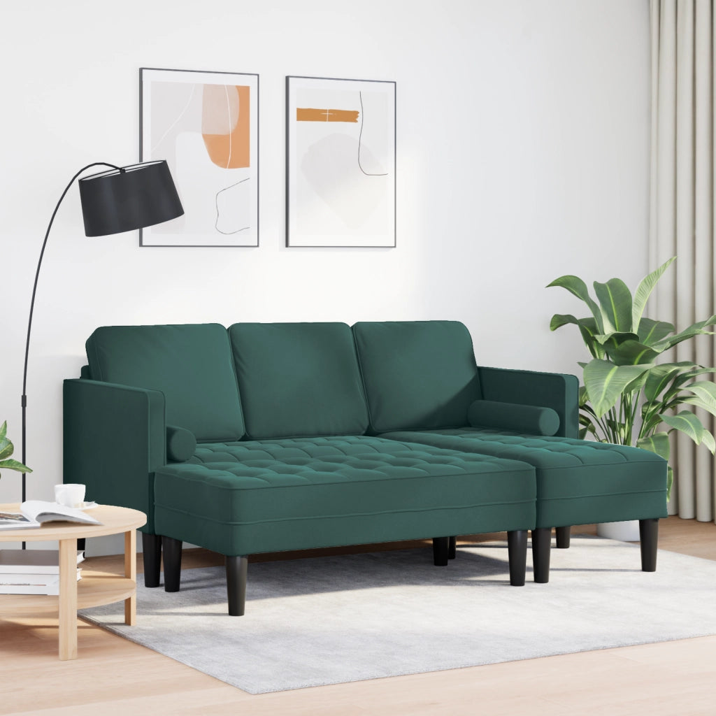 Divano da Giardino con Panchina e Cuscini L-Shaped Verde Scuro in Velluto