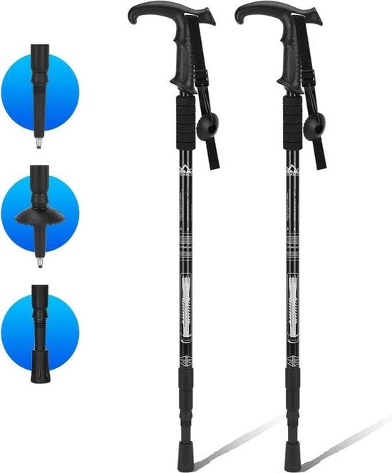 2 Pacchi di Asta Telescopica in Alluminio Leggero per Staffe da Camminata - Bambini Adulti Anziani - Campeggio Escursioni - Nero