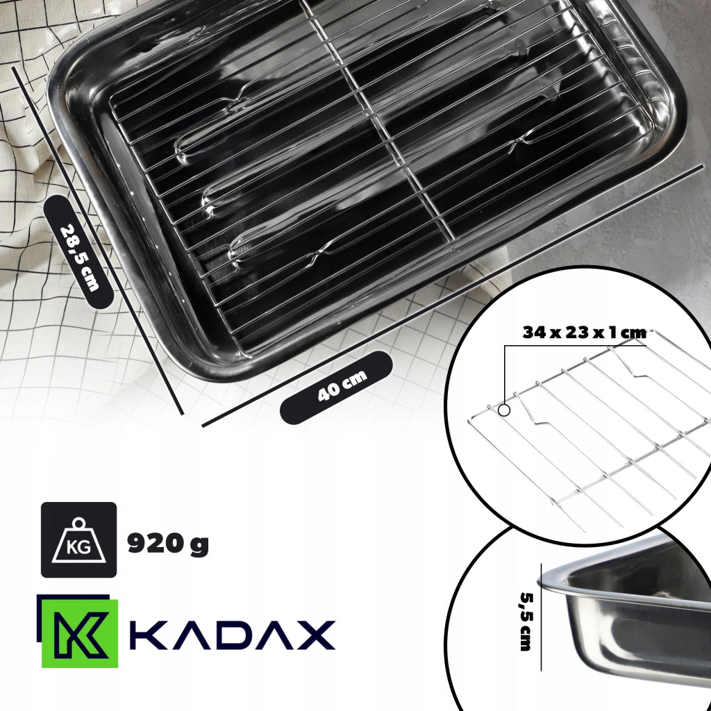 Teglia da forno KADAX con griglia per pollo e pesce, in acciaio, 40 cm
