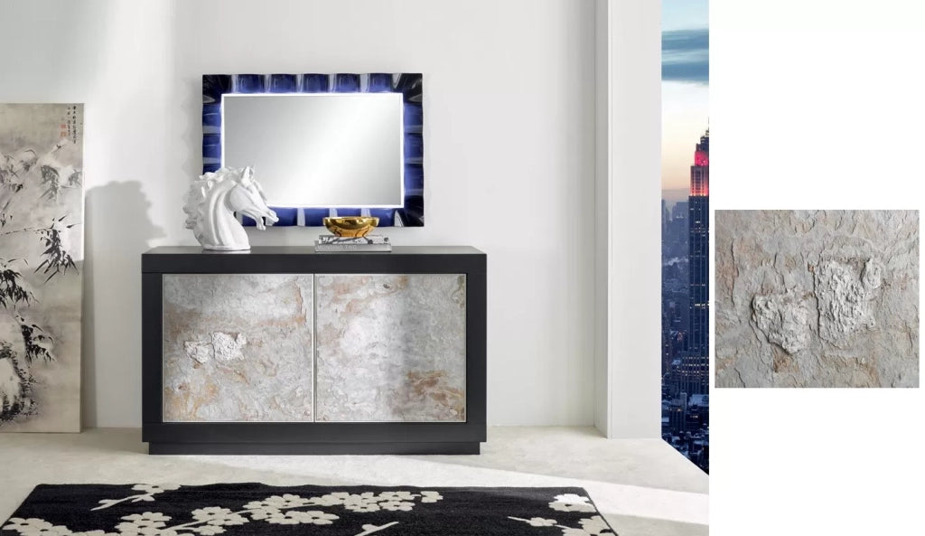 Madia 2 ante contemporanea legno massello nero effetto pietra 142x45x85 (307) - Mobili 2G