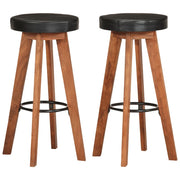 Sgabelli da Bar 2 pz in Vera Pelle e Legno Massello di Acaciacod mxl 126377