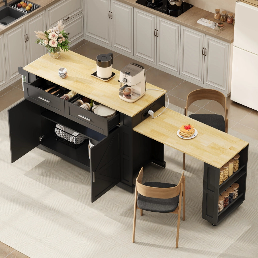 ISOLA DA CUCINA 130/205x50x93 cm con piano estraibile MDF Nero/Naturale