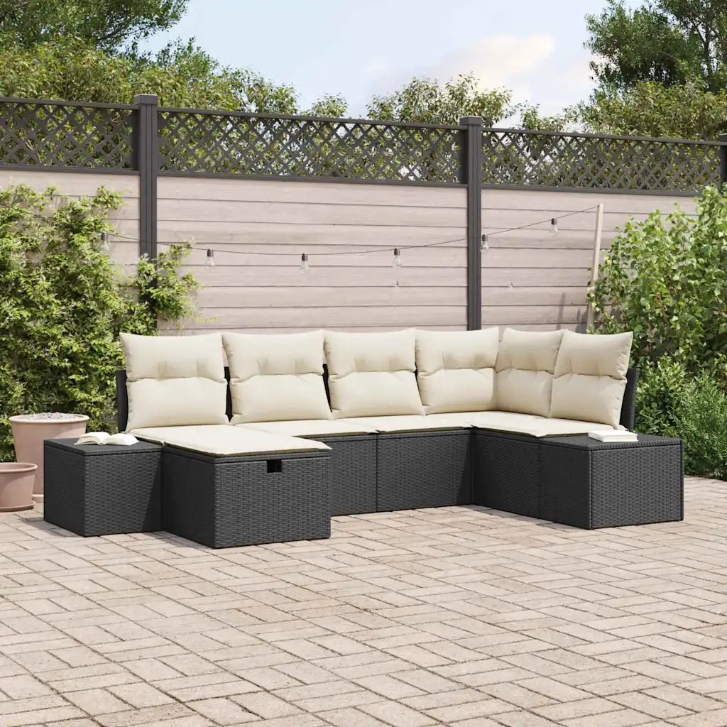 Set Divano da Giardino con cuscino 6 pcs Nero polyrattan 3359376