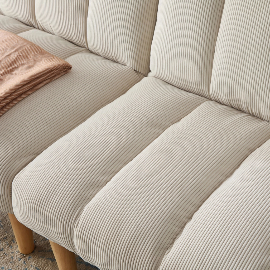 Divano letto a 2 posti con schienale regolabile in 3 posizioni e funzione letto in velluto a coste beige per casa