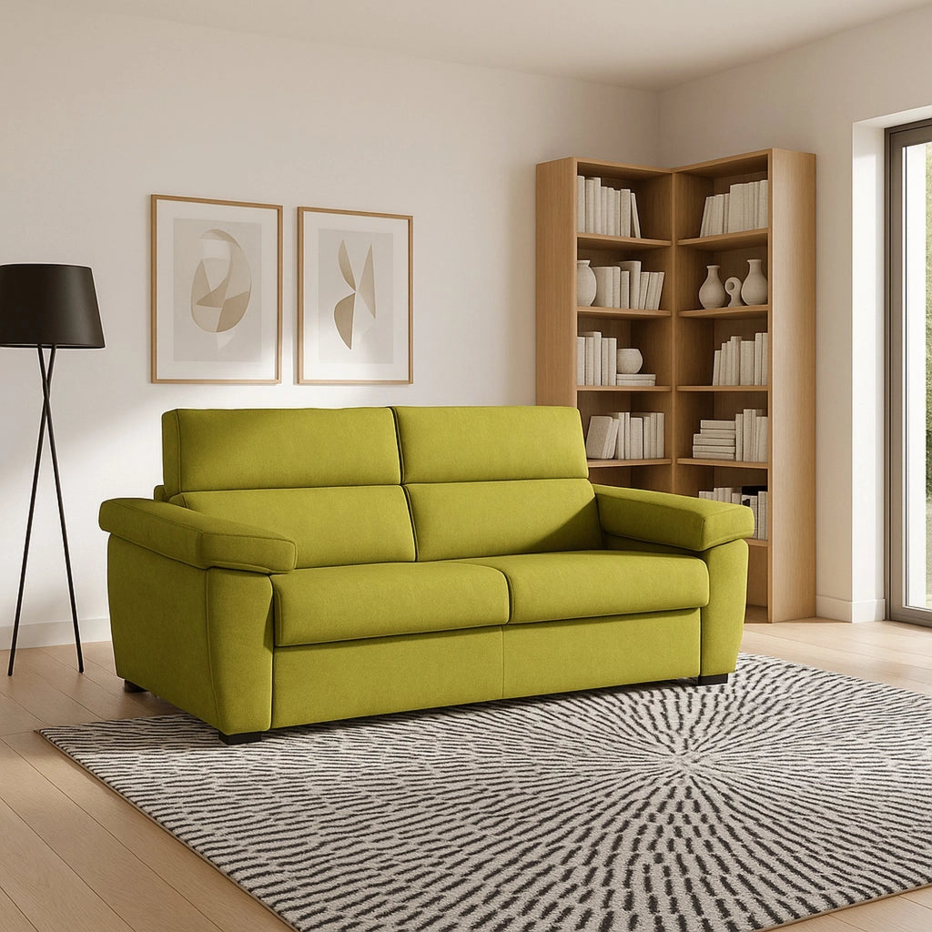 Pisogne, Divano Fisso 2 Posti Sfoderabile Made in Italy, 185x95x100h cm Verde