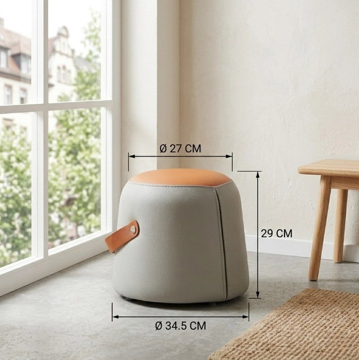 Pouf imbottito con maniglia in pelle PU grigio