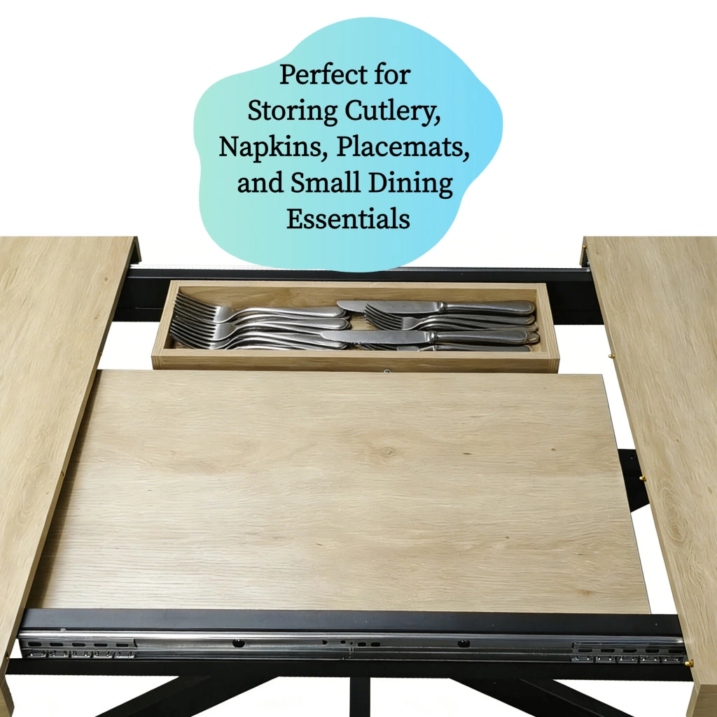 Tavolo allungabile rettangolare con vano contenitore e base in metallo per cucina e sala da pranzo naturale 140 × 80 × 76 cm