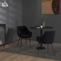 Set 2 Sedie per Sala da Pranzo Moderne con Braccioli, Seduta Imbottita e Gambe in Acciaio, 54x57x80cm, Nero