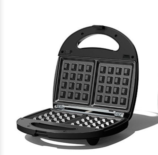 Wafeliera elettrica per wafel belga, snack maker in metallo, adatto per colazione e panini, compatta e portatile, nera.